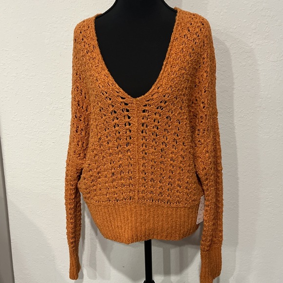 Free People Best Of You Long Sleeve Sunset Orange Sweater M Retail $128 - Picture 1 of 12
